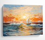 “Impressionistic Sunset Sailboat Seascape” - Impressionistic Seascape Painting, Perfect for Nautical - Themed Room & Living Room DKS625