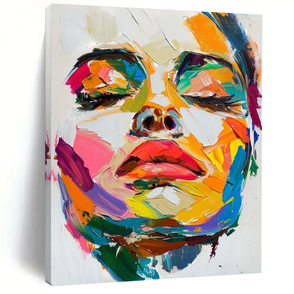 Colorful Abstract Face Close - Up Textured Painting On Canvas DS090