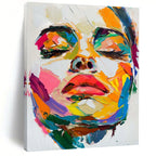 Colorful Abstract Face Close - Up Textured Painting On Canvas DS090