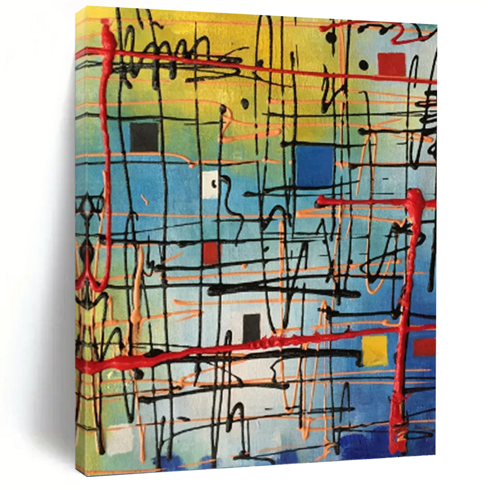 “Color - Blocked Abstract Grid” - Geometric, Bold - Hued Painting On Canvas PT1582