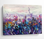 “Purple - Blue Flower Field” - Impressionist Landscape - Painting On Canvas PT1777