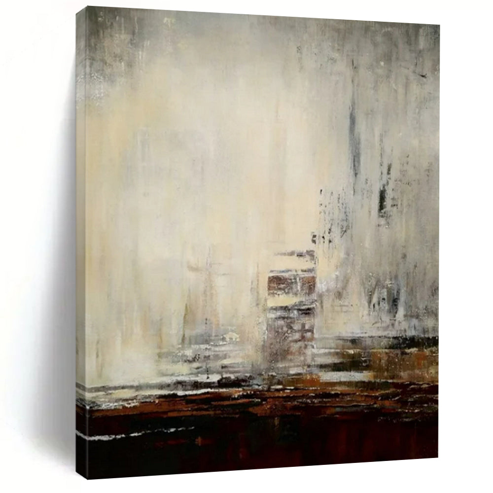 “Gray - Brown Cityscape Abstract” - Atmospheric Abstract Painting On Canvas PT2301