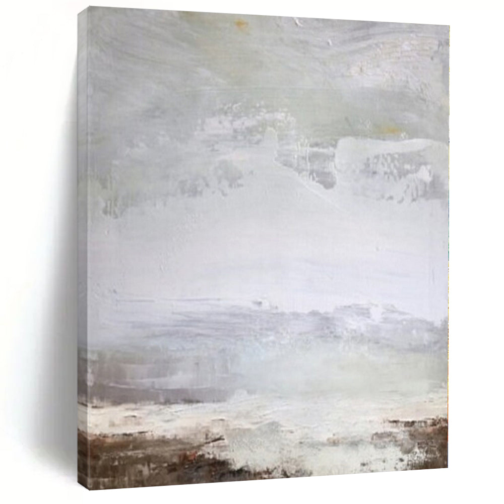Gray, White and Brown with Soft Textures "Quiet Horizon" Abstract Landscape Painting On Canvas PS1149