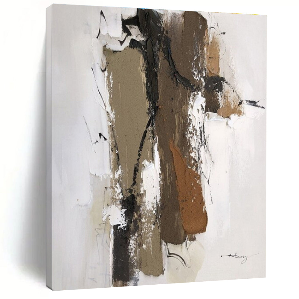 Brown, Black, White Textured Shapes “Earth’s Rhythm” - Painting On Canvas PS0794