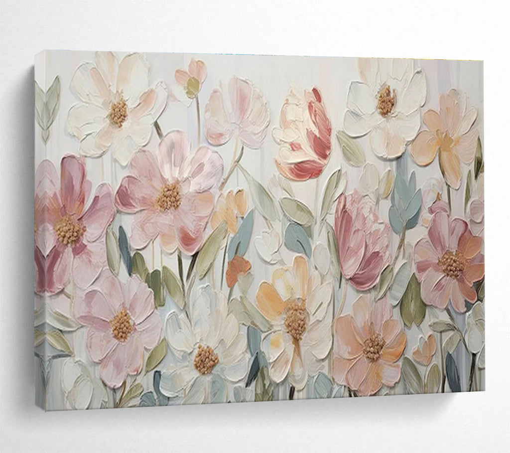 Pastel Blooms - Textured Floral Acrylic Painting, Suited for Nursery & Dressing Room DKS673