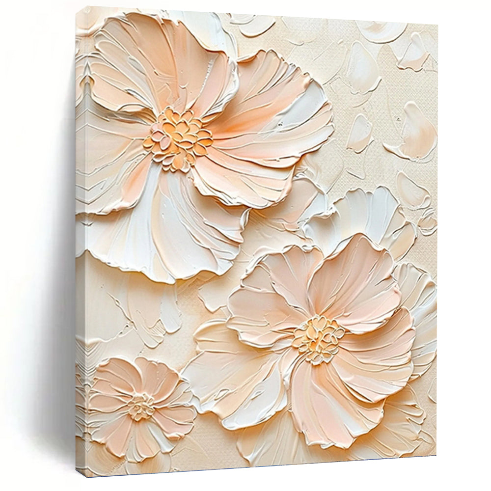 “Peach - White Floral Impasto” - Impressionist - Inspired Floral Painting On Canvas PT1389