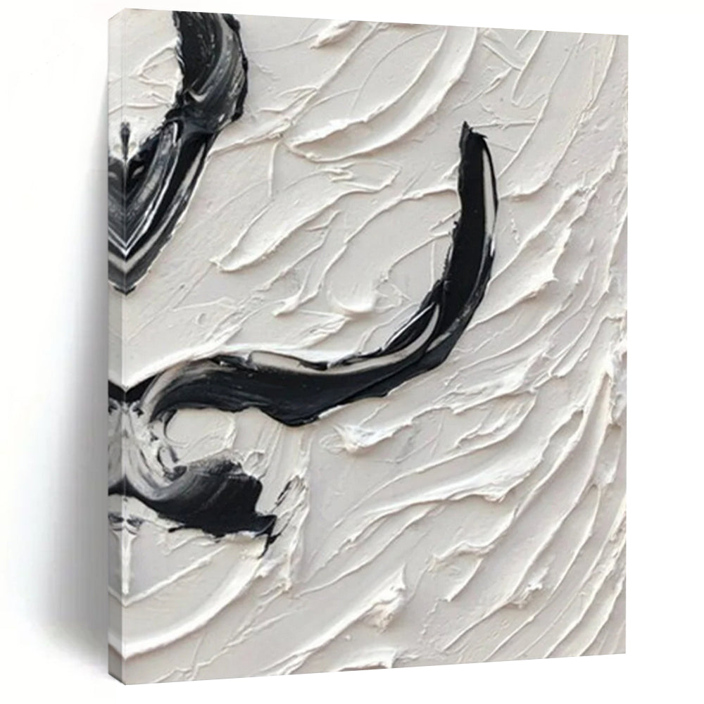 “Curved Textures: Black and White Abstract” - Tactile Abstract Painting On Canvas DS400