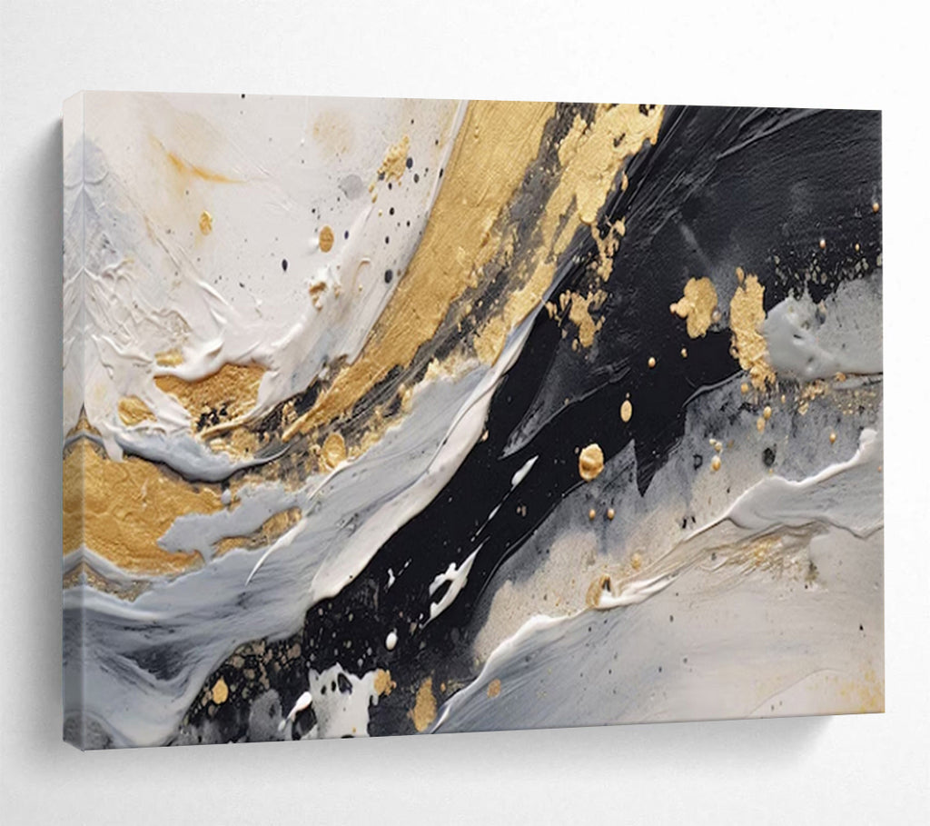 “Gold Splashes & Monochrome Waves” - Abstract Expressionist - Painting On Canvas PT1710