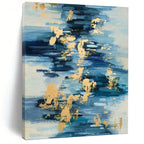 “Blue and Gold Strokes: Abstract Water - Inspired Painting” - Energetic Abstract Painting On Canvas PT0931