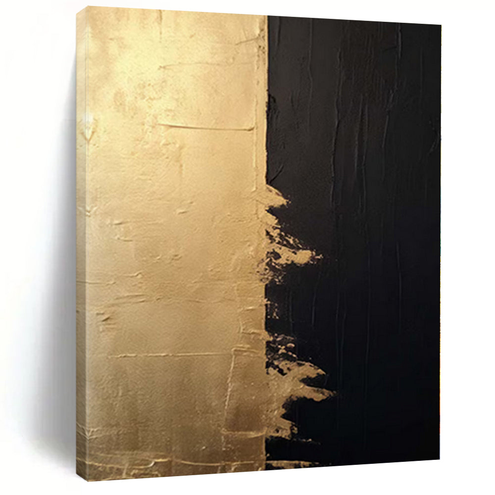 “Elegant Gold - Black Divide” - Sophisticated Abstract Painting On Canvas PS0233