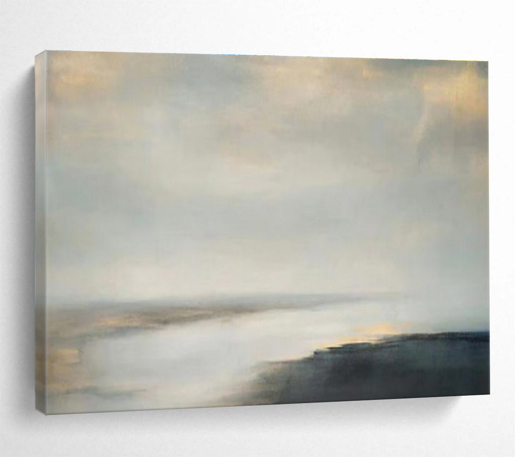 Soft Grey and Beige Sky Over Calm Sea Seascape Painting On Canvas DKS108