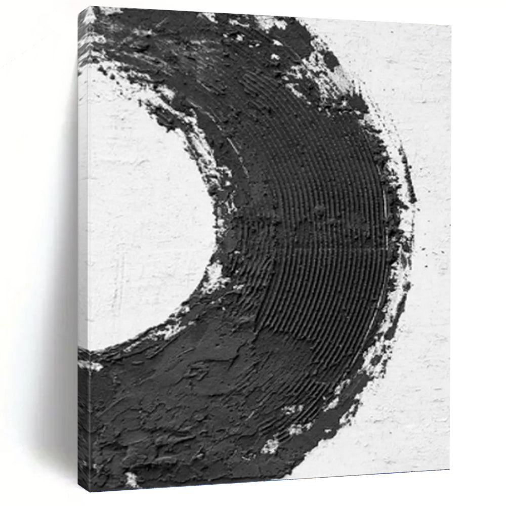 “Bold Black and White Circle” - Abstract, Graphic - Styled Painting On Canvas PT1675