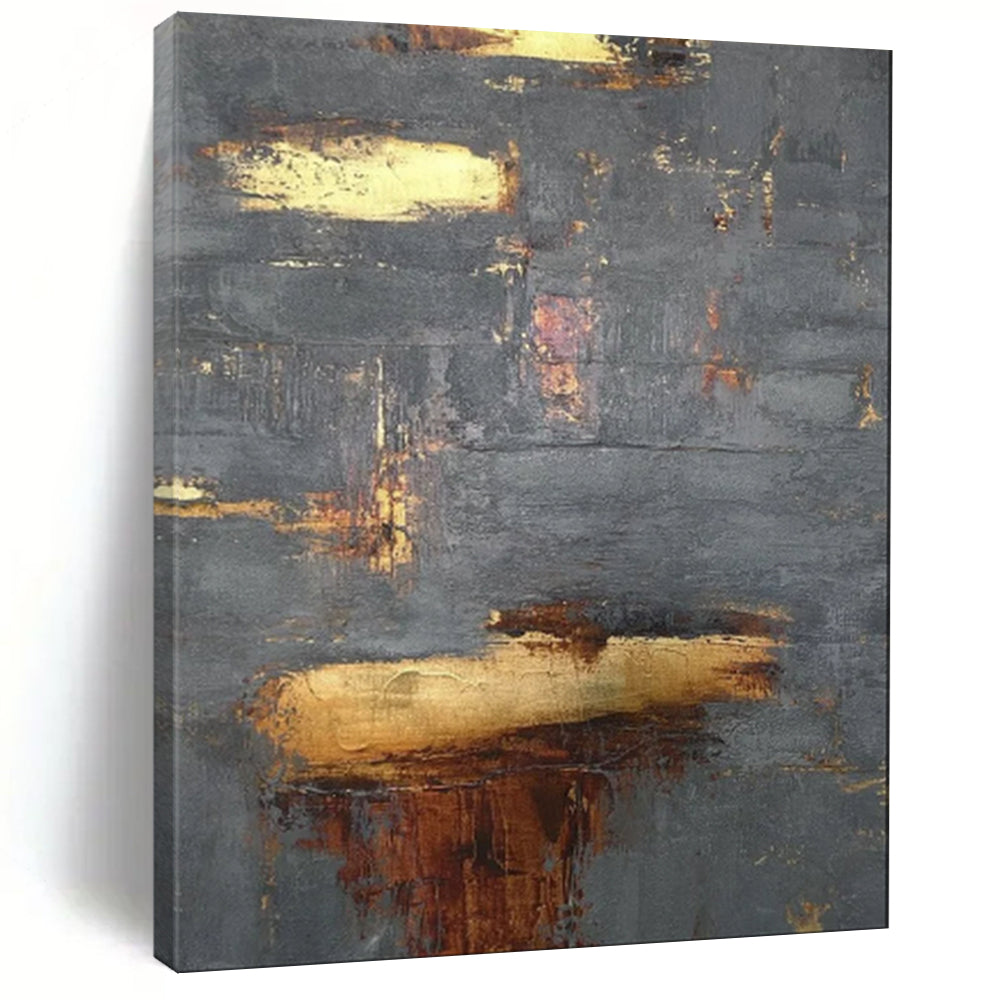 “Gold - Accented Gray Abstract” - Textured Abstract Painting On Canvas PT1999