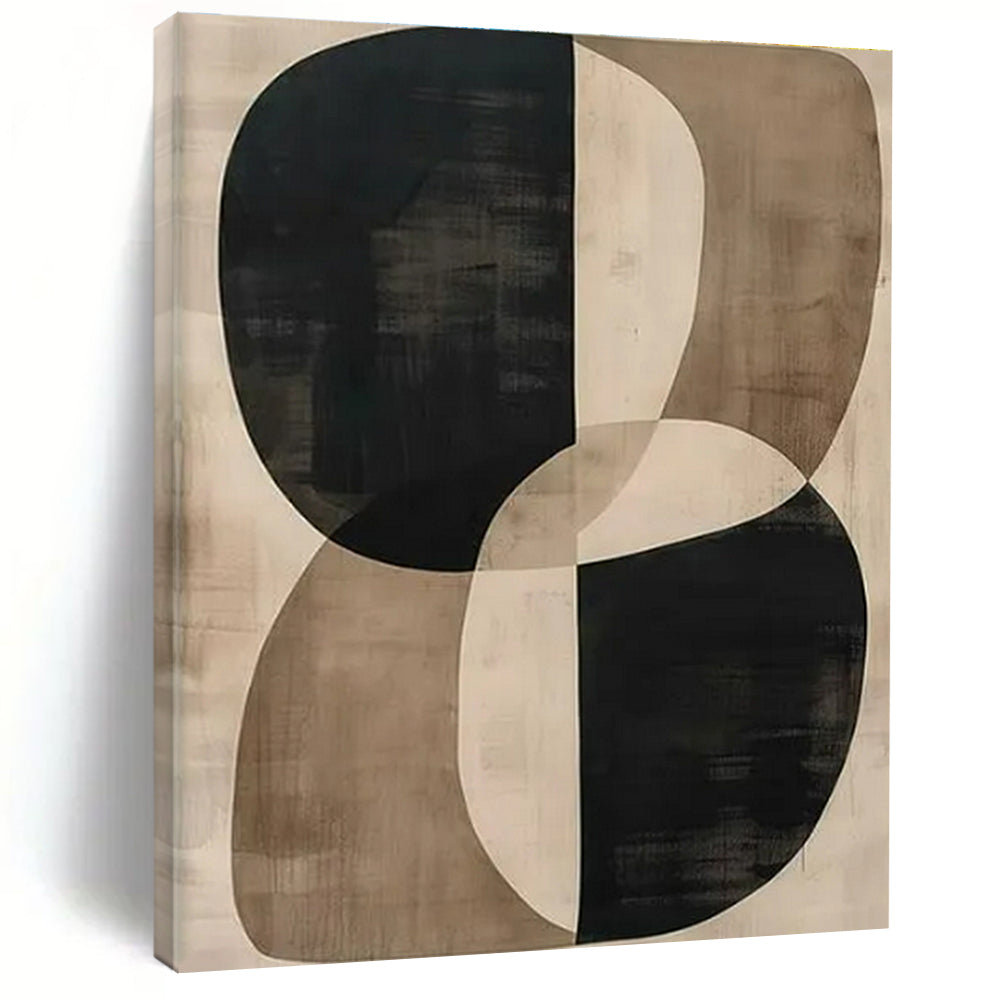 Black, Beige & Brown Geometric Abstract "Organic Forms" Painting On Canvas PS0865