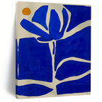 Blue, White & Orange Floral Abstract "Midnight Bloom" Painting On Canvas PS0872