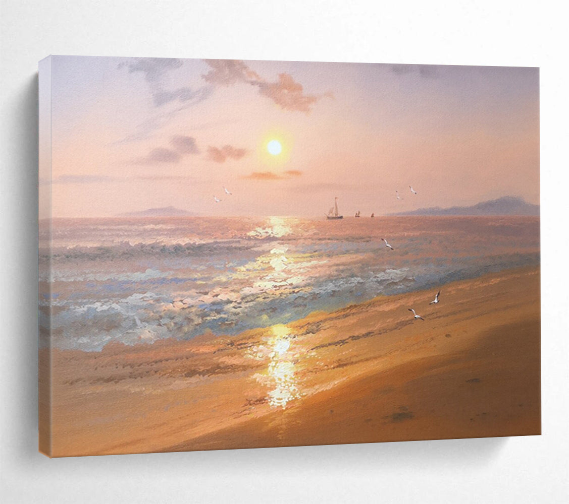 “Orange - Pink Sunset Seaside” - Impressionistic Landscape Painting On Canvas PT269