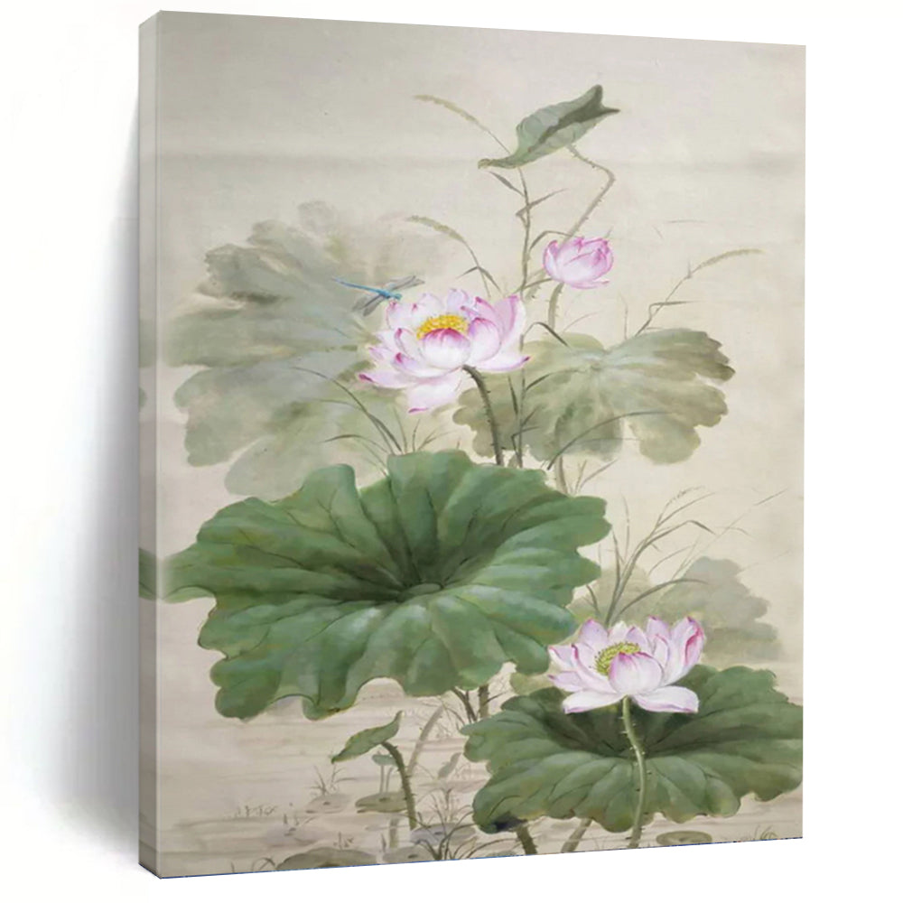 “Traditional Chinese Lotus” - Oriental, Floral - Themed Painting On Canvas PT1588