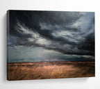 “Stormy Field Sky” - Gray, Brown & Gold Landscape, Realist Oil Painting On Canvas DKS772