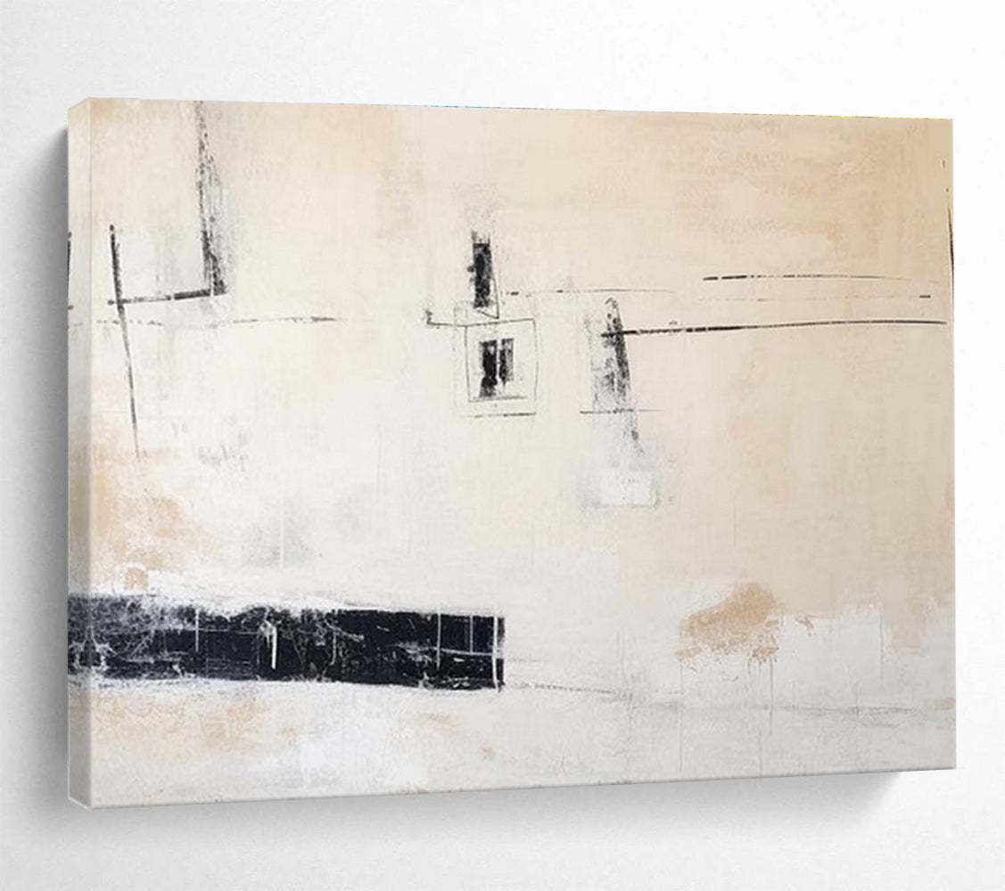 Beige and Black Minimalist Abstract Abstract Painting On Canvas DKS096