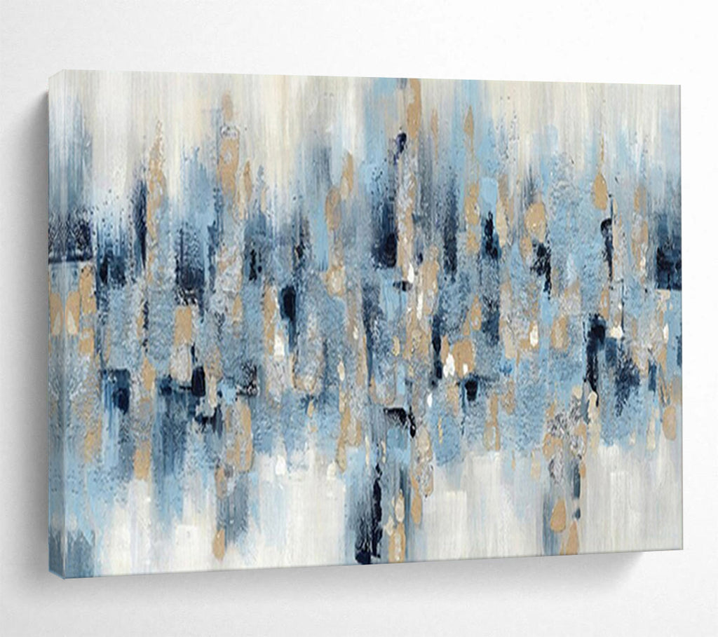 “Blue - Gold Abstract Drip” - Elegant Splashes Painting On Canvas PT1519