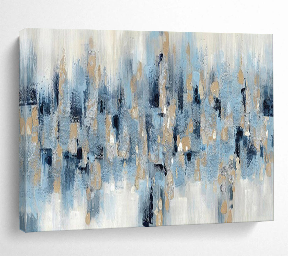 “Blue - Gold Abstract Drip” - Elegant Splashes Painting On Canvas PT1519