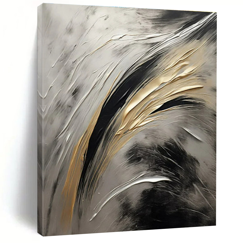 “Silver - Black - Gold Flowing Strokes” Painting On Canvas PS0834