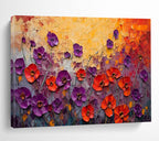 “Purple and Red Poppies on Textured Field” - Impasto Floral - Painting On Canvas PT1765