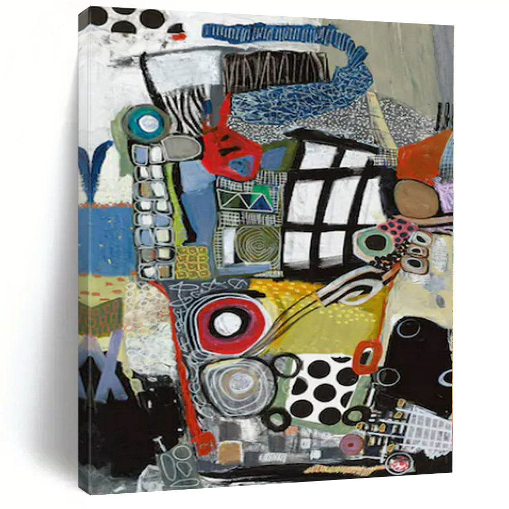Colorful Mixed Shapes "Urban Mosaic" Vibrant Abstract Painting On Canvas PS1096