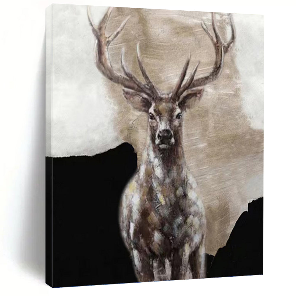 “Majestic Stag Portrait” - Brown, Gray, Textured Animal Painting On Canvas PT1462