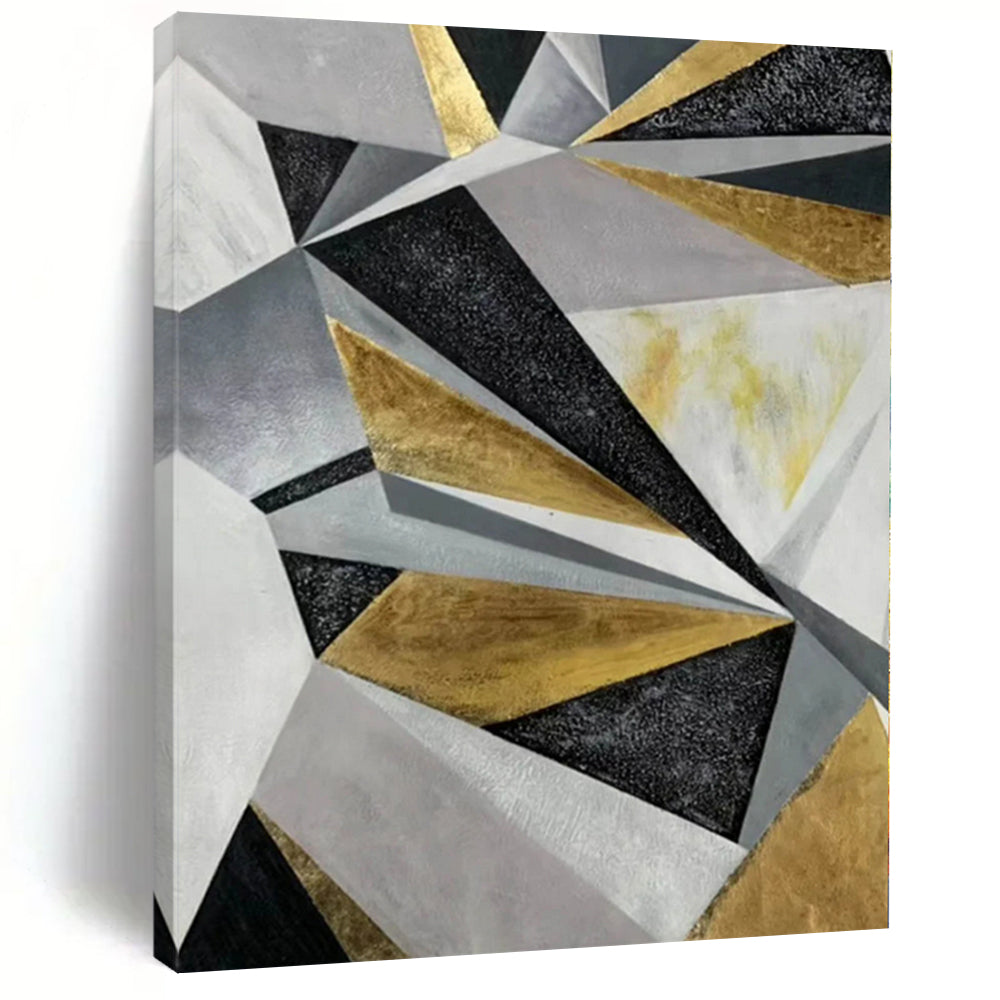 “Gold - Silver - Black Abstract Geometric Patterns” - Luxe Abstract Painting On Canvas PS0329