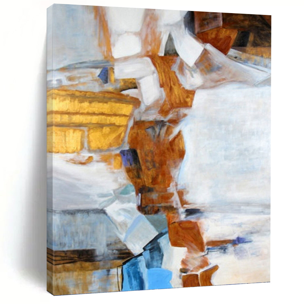 “Geometric Fusion: Brown, White, and Blue Abstract” - Cubist - Inspired Painting On Canvas PT0937