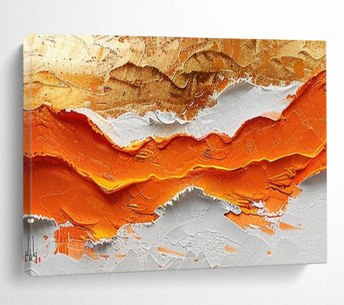 “Textured Orange - Gold Waves” - Abstract Landscape Painting On Canvas DKS464