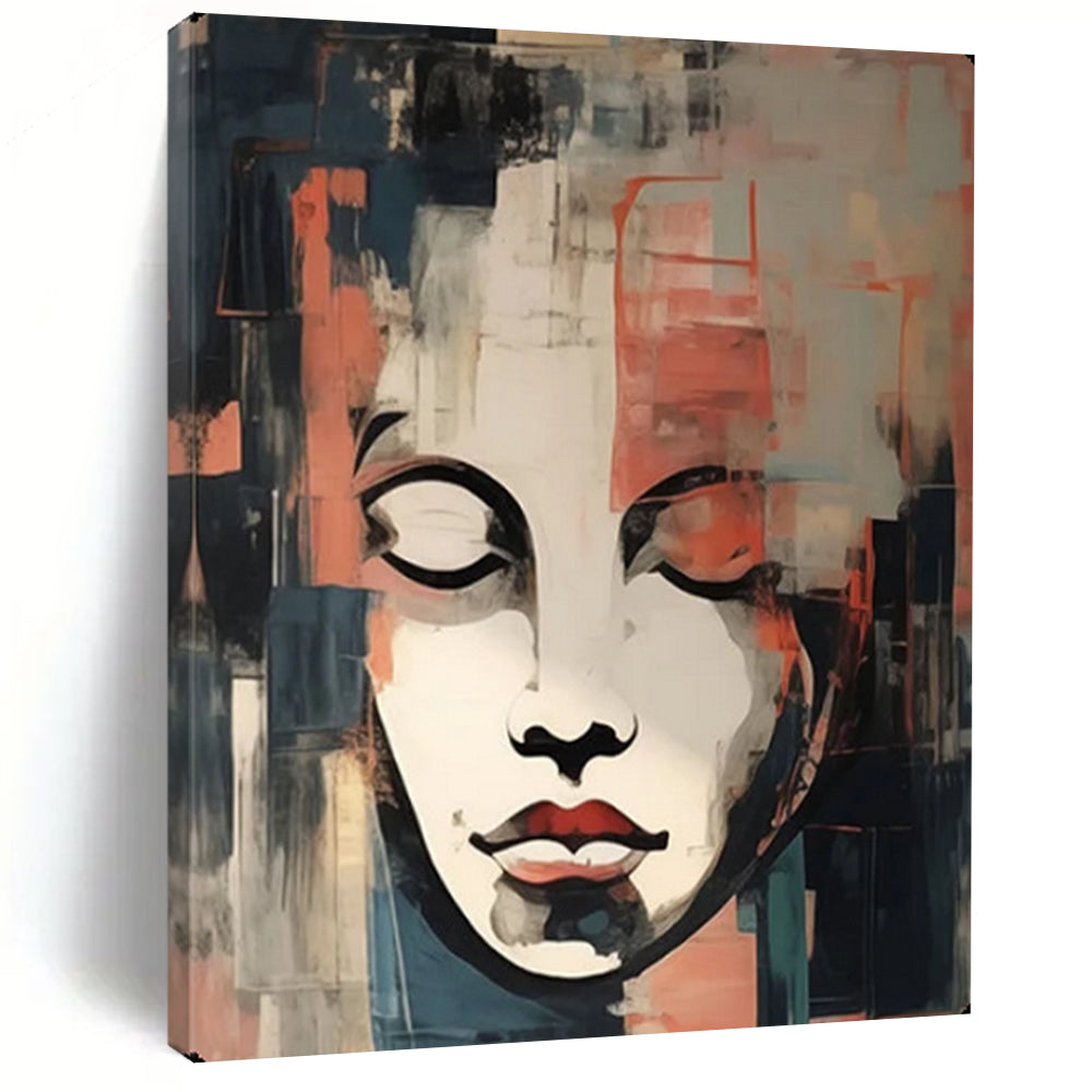 Abstract Contemplation Cubist - Inspired Face, Painting On Canvas PT2158