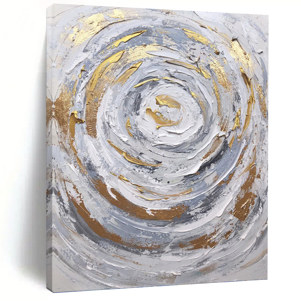 “Grey - Gold Swirl” - Textured Abstract Painting On Canvas PT1286