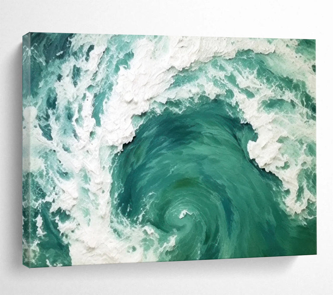“Turquoise and White Ocean Swirl” - Impasto Marine Painting On Canvas PT064