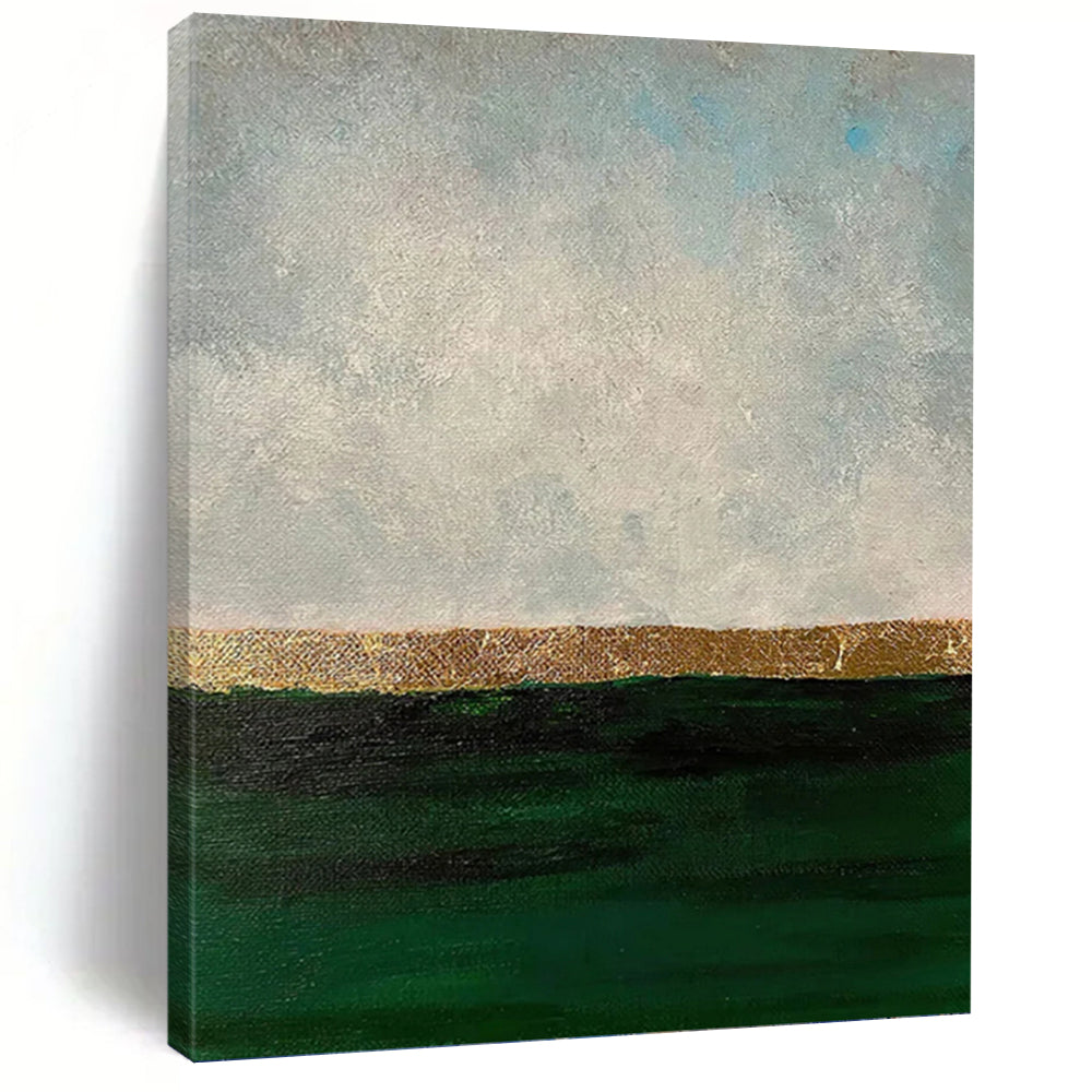 “Green - Grey - Gold Horizon” - Minimalist Abstract Painting On Canvas PT1206