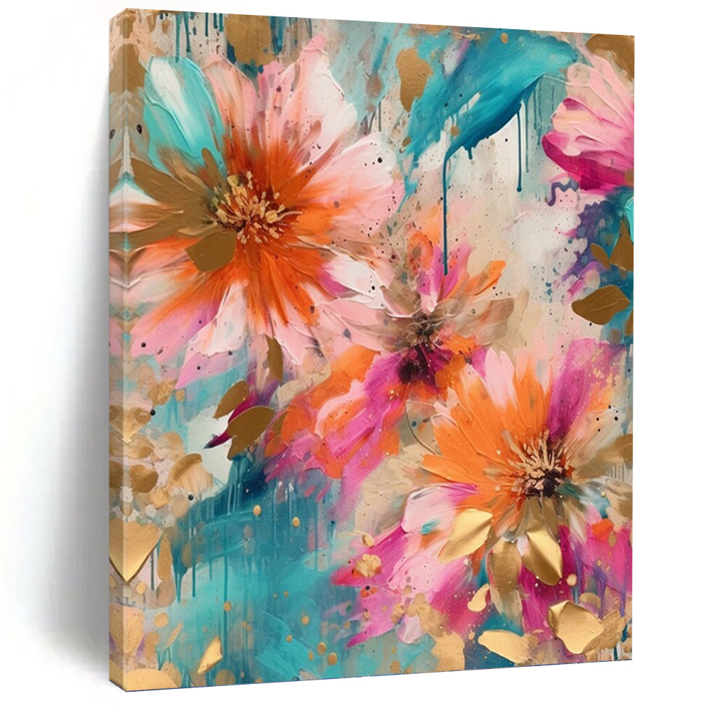 “Teal and Gold Floral” - Botanical, Luxe - Styled Painting On Canvas PT1598