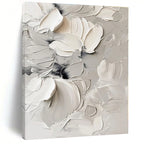 “White - Gray Textured Florals” - White, Gray Abstract Painting On Canvas PS0525