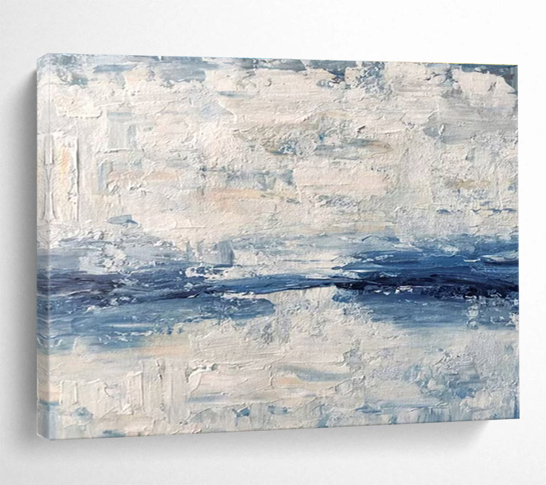 “Blue and White Textured Sea” - Impressionistic Oil Painting On Canvas DKS791