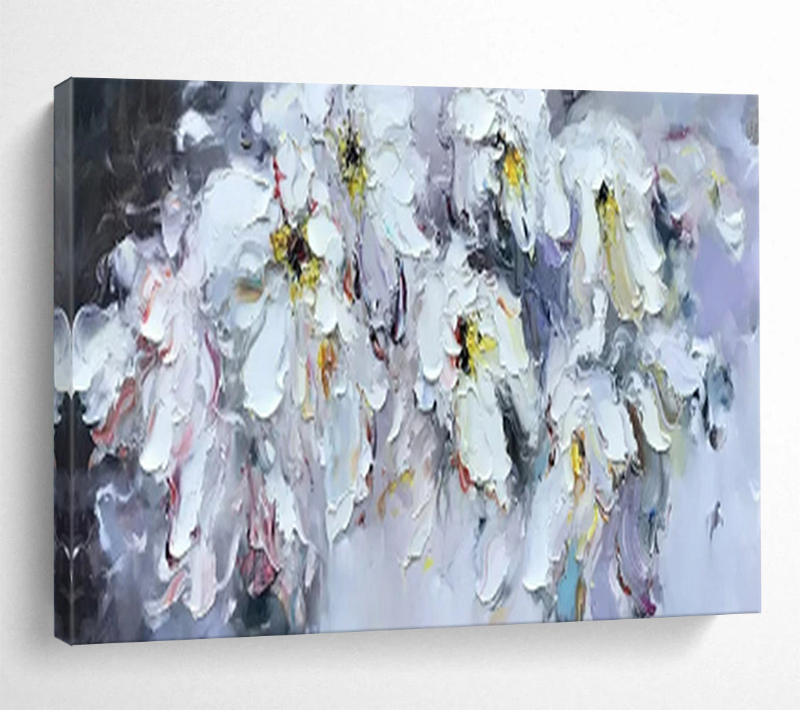 “White Flowers with Colorful Accents” - Impasto Floral - Painting On Canvas PT1763