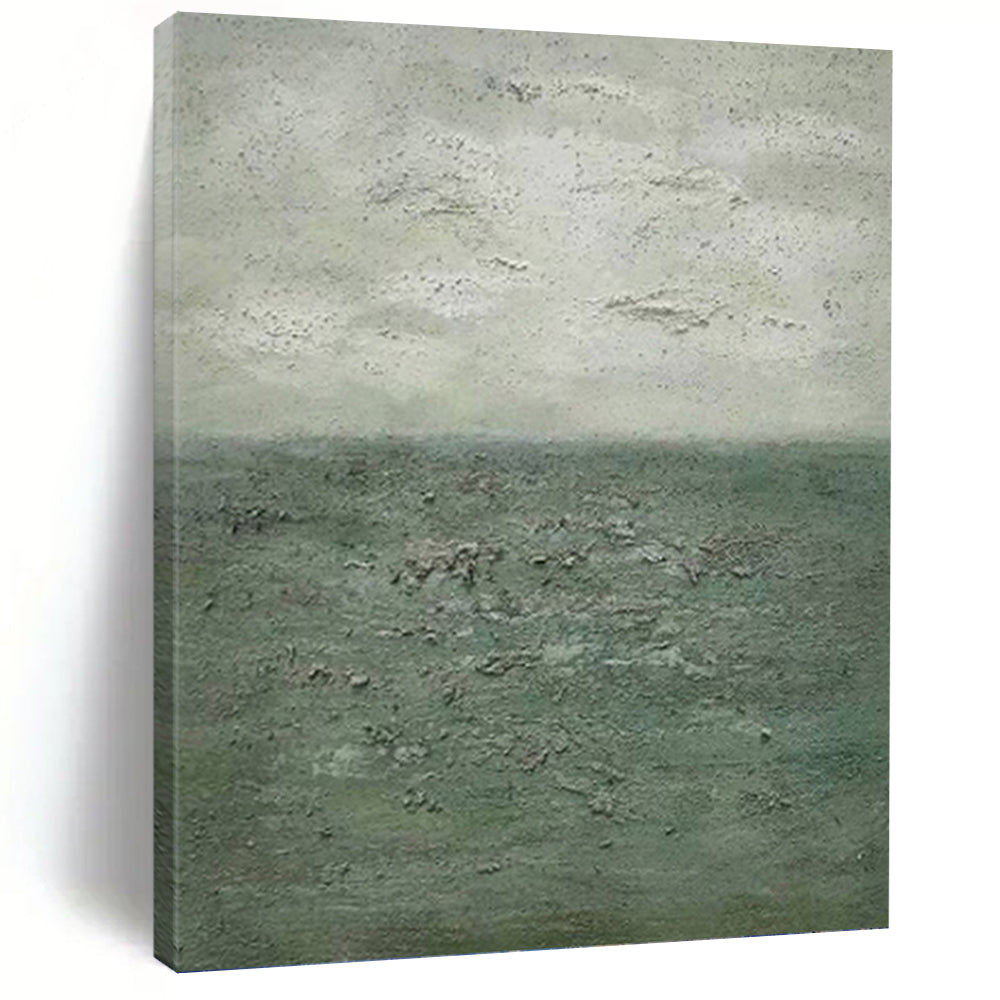 “Textured Green and Gray Seascape” - Seascape, Green - and - Gray Painting On Canvas PT1504