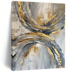 Gray, Gold, White with Circular Textures "Gilded Orbits" Abstract Painting On Canvas PS1266