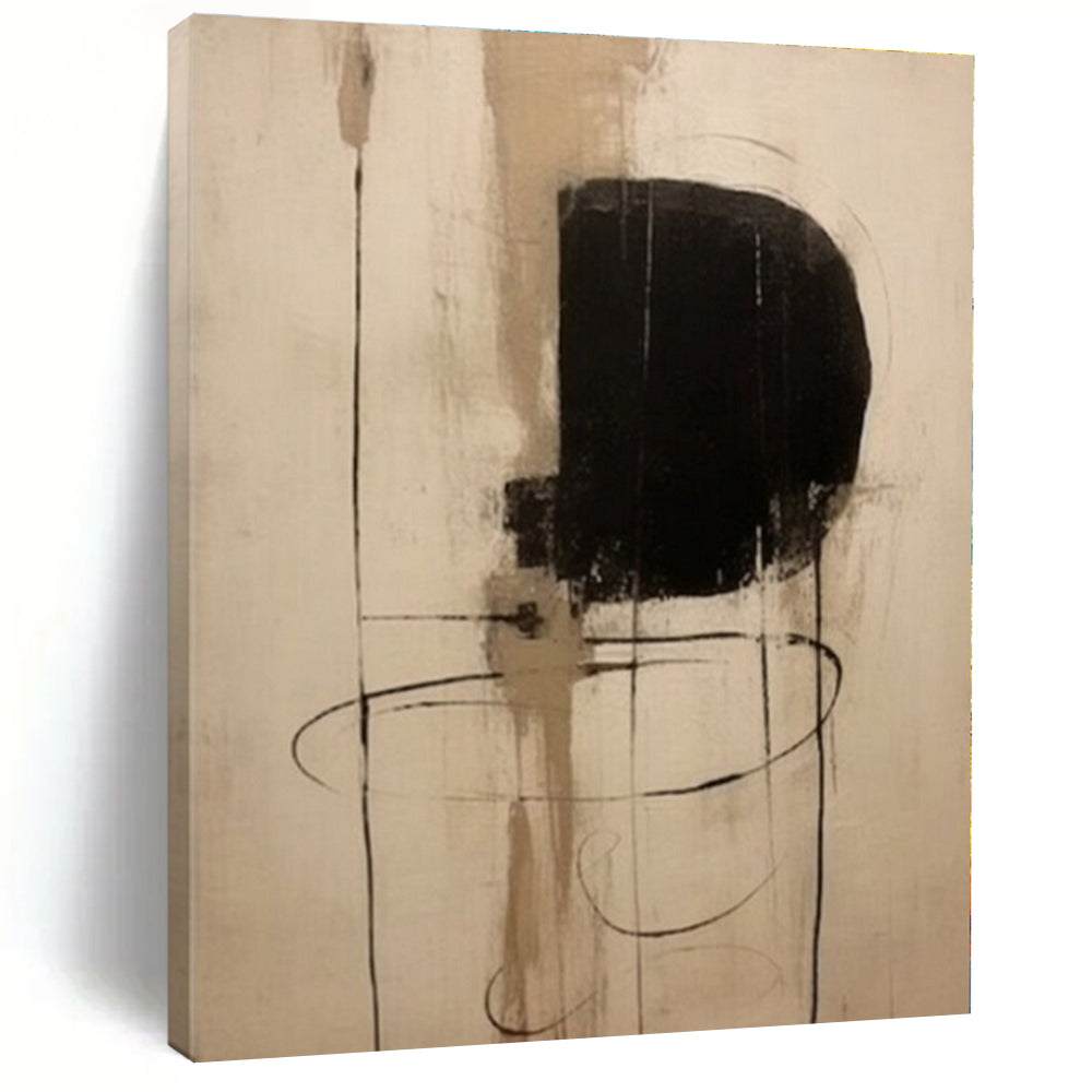 Beige, Black with Line and Shape "Linear Forms" Abstract Painting On Canvas PS1290