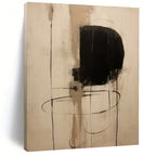 Beige, Black with Line and Shape "Linear Forms" Abstract Painting On Canvas PS1290