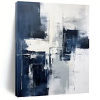 “Monochrome Grid” - Minimalist Blue & White Abstraction Painting On Canvas DS128