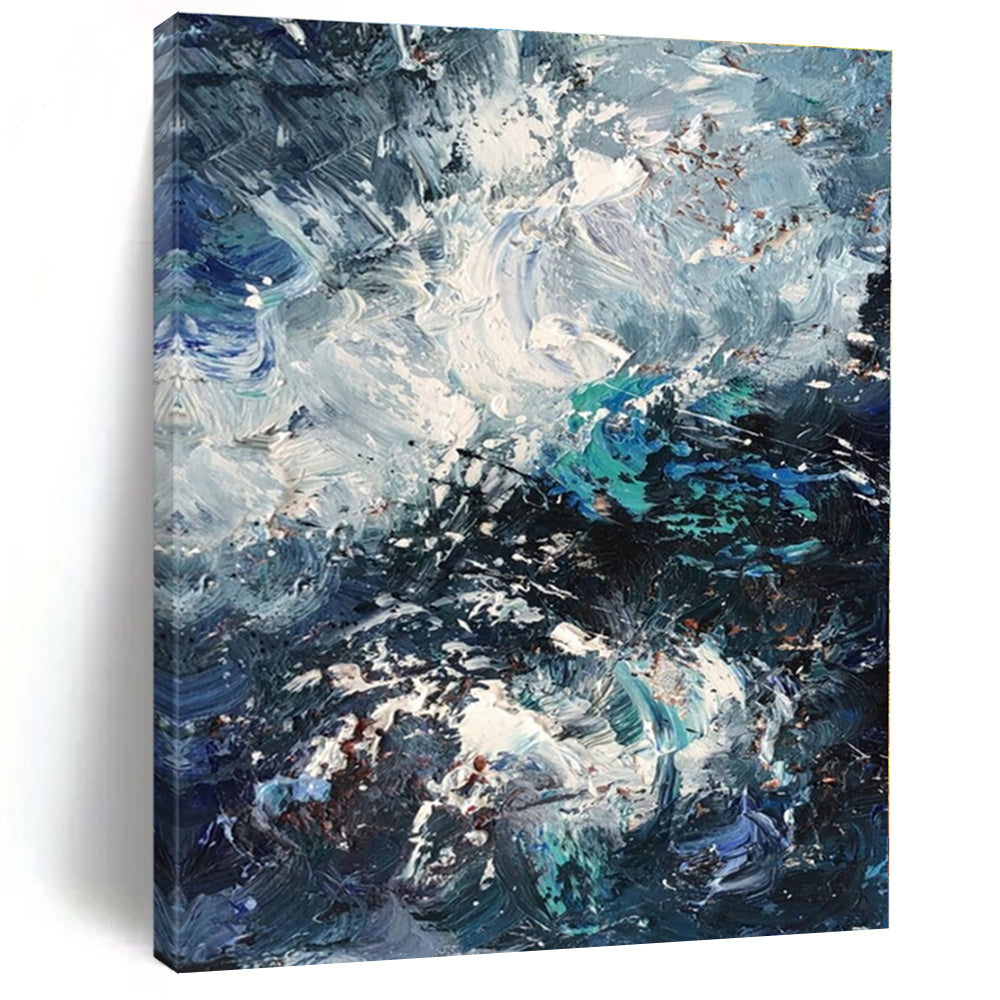 Blue, White, Gray with Dynamic Textures "Crashing Waves" Abstract Painting On Canvas PS1351