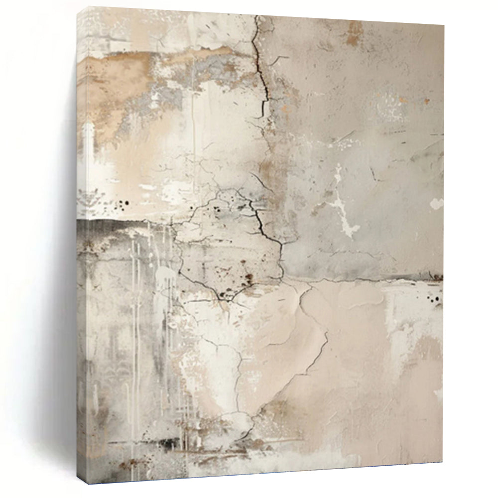 “Neutral - Toned Cracked Abstract” - Textured Abstract Painting On Canvas PT1251