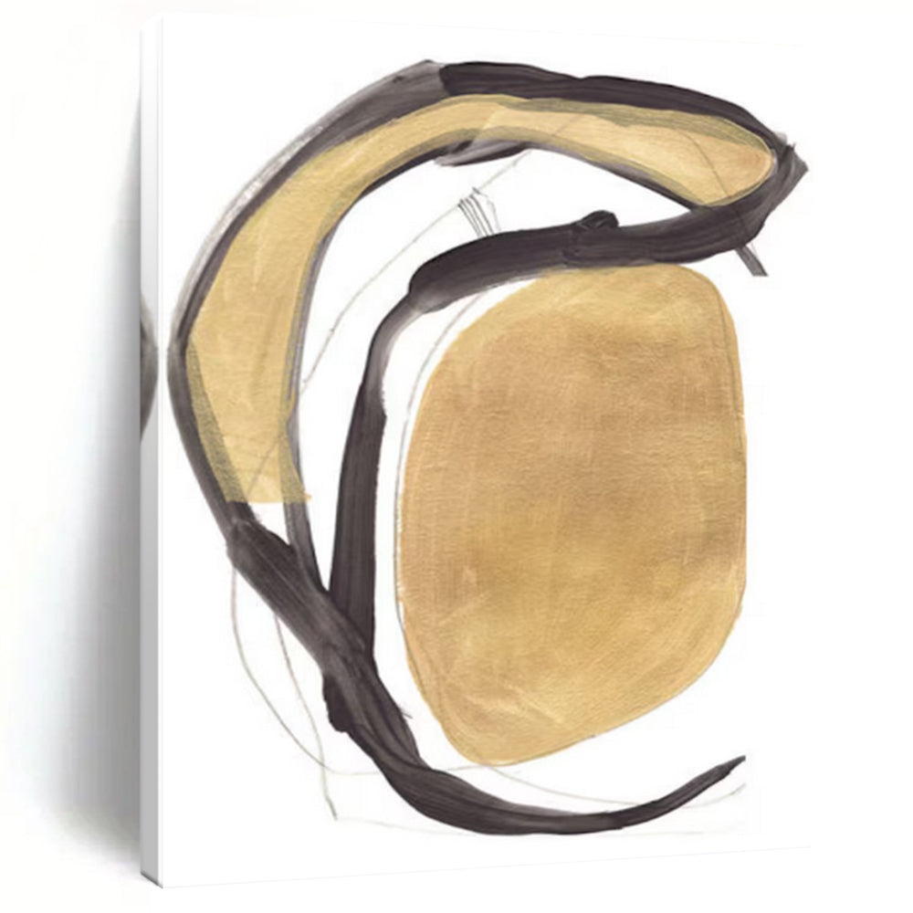 “Gold & Black Curved Forms” - Metallic Hues with Fluid Lines Painting On Canvas DS223