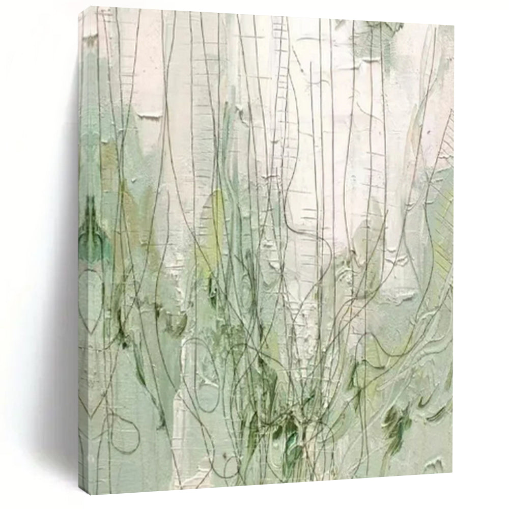 “Green and Gray Textured Abstract” - Linear Abstract Painting On Canvas PT2280