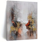 “Grey - Gold Abstract Bursts” - Impasto Abstract Painting On Canvas PT1168